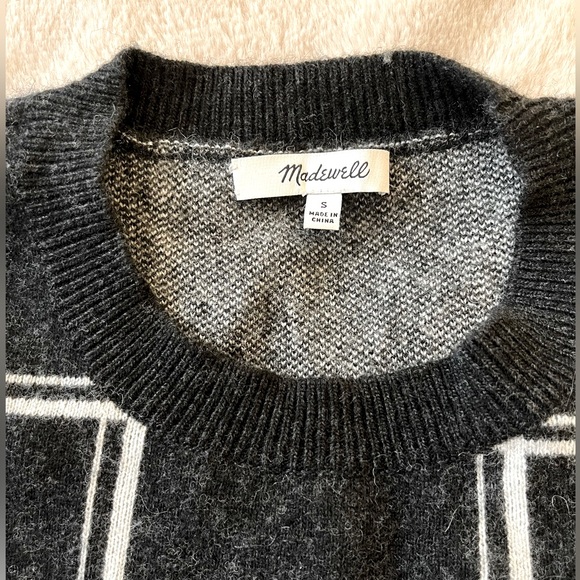 Madewell Black White Double Windowpane Grid Wool Alpaca Blend Sweater Size S - Picture 7 of 11